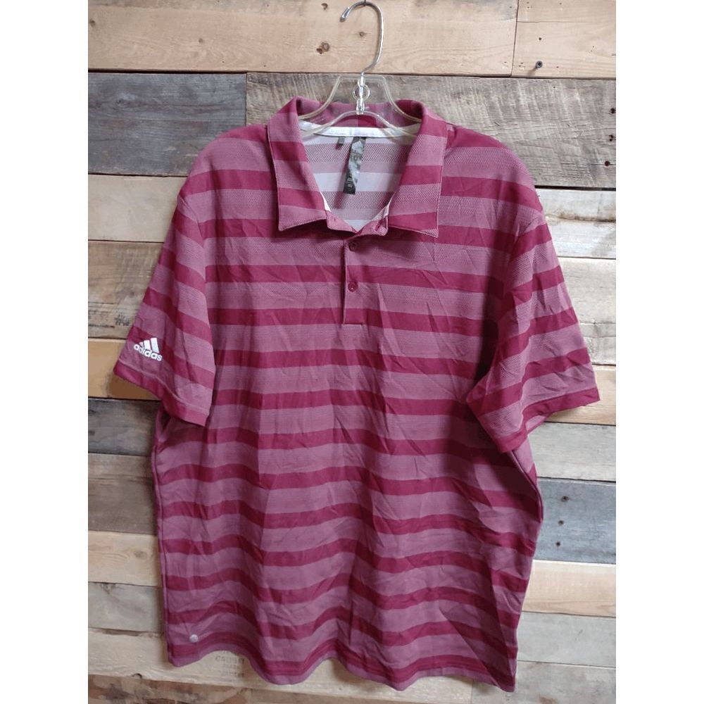 Adidas Polo Men's Adult XL Maroon Burgundy Striped Golf Shirt